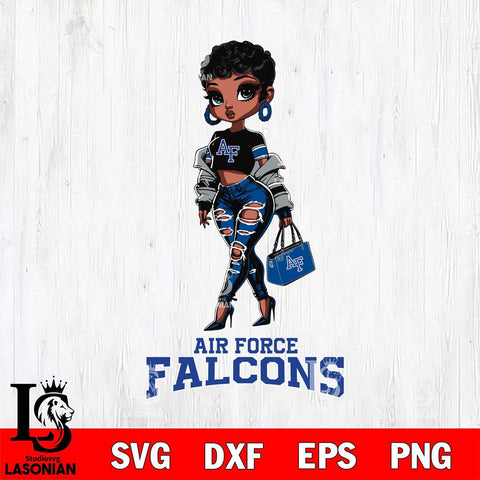 Air Force Falcons Beautiful Black Fan Girl, Svg Eps Dxf Png File, Digital Download