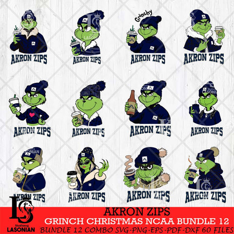 Akron Zips Grinch Christmas NCAA Bundle 12 Svg Eps Dxf Png File,Cricut files, Digital Download, Instant Download