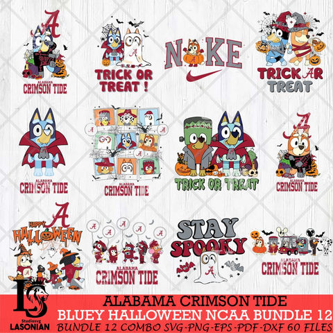 Alabama Crimson Tide Bluey Halloween NCAA 12 SVG Eps Dxf Png File, Bundle NCAA svg, Digital Download, Instant Download