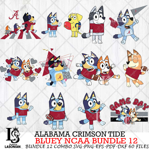 Alabama Crimson Tide Bluey NCAA Bundle 12 Svg Eps Dxf Png File, Digital Download, Instant Download