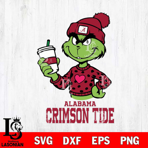 Alabama Crimson Tide Boujee Grinch Heart Christmas Cut Files Cricut, Svg Dxf Eps Png file, Digital download , Silhouette