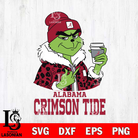 Alabama Crimson Tide Boujee Grinch Leopard Christmas Cut Files Cricut, Svg Dxf Eps Png file, Digital download , Silhouette