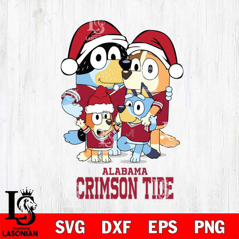 Alabama Crimson Tide Christmas Bluey Family Sport Cut Files,Bluey Cricut,Christmas Svg , Bluey svg , Digital Download, dxf eps png pdf file