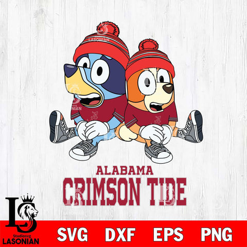 Alabama Crimson Tide Christmas Bluey & Bingo Sit Cut Files,Bluey Cricut,Christmas Svg , Bluey svg , Digital Download, dxf eps png pdf file