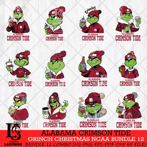 Alabama Crimson Tide Grinch Christmas NCAA Bundle 12 Svg Eps Dxf Png File,Cricut files, Digital Download, Instant Download