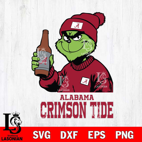 Alabama Crimson Tide Grinch Drinking Beer Christmas Cut Files Cricut, Svg Dxf Eps Png file, Digital download , Silhouette