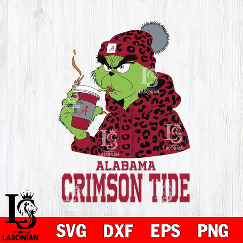 Alabama Crimson Tide Grinch Leopard Christmas Cut Files Cricut, Svg Dxf Eps Png file, Digital download , Silhouette