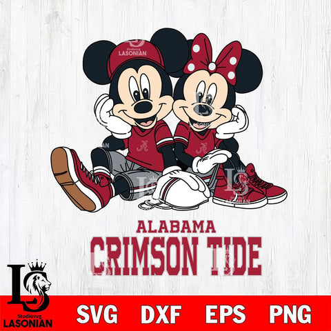 Alabama Crimson Tide Mickey Minnie Mouse Football Sit Svg Eps Dxf Png File, NCAA svg , File Cut , Digital Download , Instant Download, Cut Svg Files