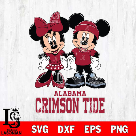 Alabama Crimson Tide Mickey Minnie Rugby ball Svg Eps Dxf Png File, NCAA svg , File Cut , Digital Download , Instant Download, Cut Svg Files