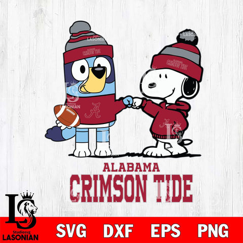 Alabama Crimson Tide Snoopy & Bluey Football Svg Eps Dxf Png File,NCAA Svg Files,Chill Guy svg ,Digital Download ,Instant Download, Cricut File