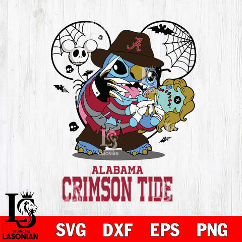 Alabama Crimson Tide Stitch Freddy Krueger Halloween Svg Eps Dxf Png File, Digital Download, Instant Download