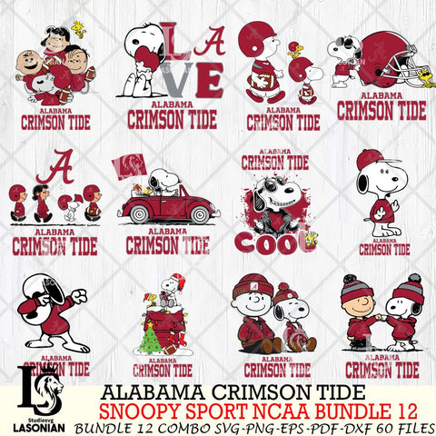 Alabama Crimson Tide  Snoopy NCAA Bundle 12 SVG Svg Eps Dxf Png File, Digital Download