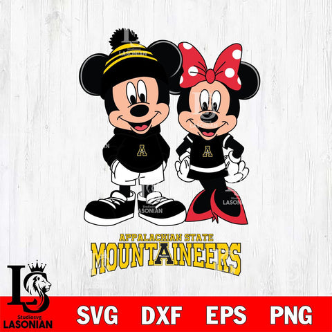 Appalachian State Mountaineers Mickey Minnie Mouse Cute Football Svg Eps Dxf Png File, NCAA svg , File Cut , Digital Download , Instant Download, Cut Svg Files