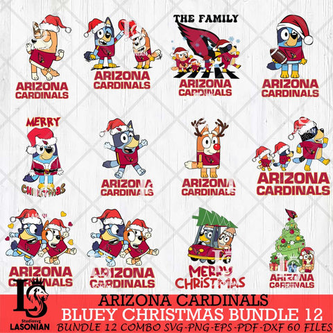 Arizona Cardinals Bluey Christmas Holiday Bundle 12 Svg Eps Dxf Png File, Digital Download