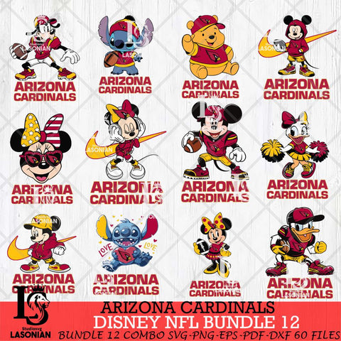 Arizona Cardinals Disney NFL Bundle Svg PNG 12 Svg Eps Dxf Png File, Digital Download