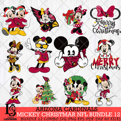 Arizona Cardinals MICKEY CHRISTMAS NFL Bundle 12 Svg Eps Dxf Png File, Digital Download, Instant Download