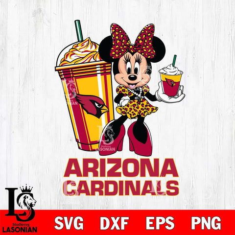 Arizona Cardinals Minnie Mouse Fan And Coffee Svg Eps Dxf Png File, Digital Download, Instant Download