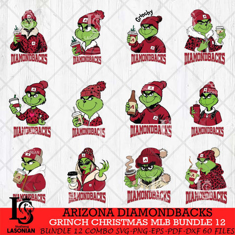 Arizona Diamondbacks Grinch Christmas MLB Bundle 12 Cut Files Cricut, Svg Dxf Eps Png file , Silhouette