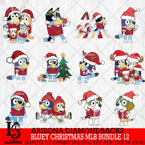 Arizona Diamondbacks  Bluey Christmas MLB Bundle 12 Svg Eps Dxf Png File, Digital Download, Instant Download