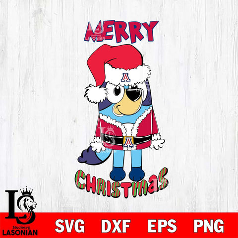 Arizona Wildcats Bluey Merry Christmas Bluey Santa Claus Svg Eps Dxf Png File, Digital Download