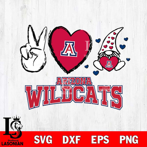 Arizona Wildcats Gnomes Peace & Love Svg Eps Dxf Png File, Digital Download, Instant Download