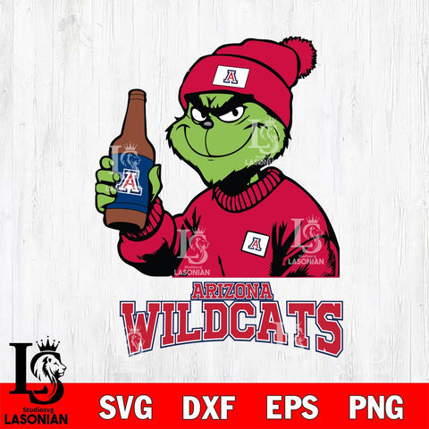 Arizona Wildcats Grinch Drinking Beer Christmas Cut Files Cricut, Svg Dxf Eps Png file, Digital download , Silhouette