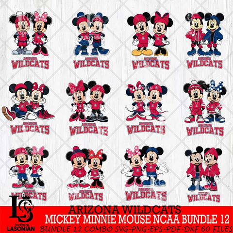 Arizona Wildcats Mickey Minnie Mouse NCAA Bundle 12 Svg Eps Dxf Png File, Bundle NCAA svg , File Cut , Digital Download , Instant Download, Cut Svg Files