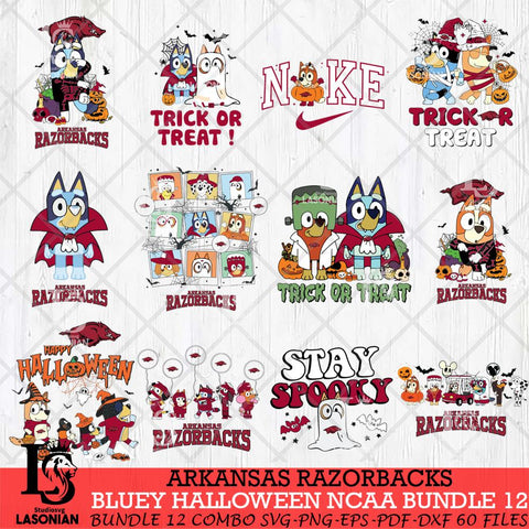 Arkansas Razorbacks Bluey Halloween NCAA 12 SVG Eps Dxf Png File, Bundle NCAA svg, Digital Download, Instant Download