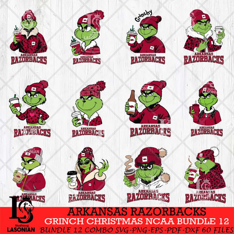 Arkansas Razorbacks Grinch Christmas NCAA Bundle 12 Svg Eps Dxf Png File,Cricut files, Digital Download, Instant Download