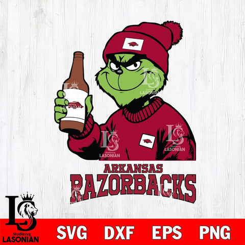 Arkansas Razorbacks Grinch Drinking Beer Christmas Cut Files Cricut, Svg Dxf Eps Png file, Digital download , Silhouette