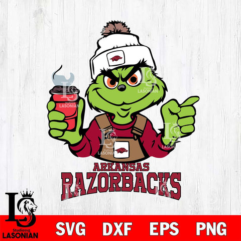 Arkansas Razorbacks Grinch with coffee Svg Eps Dxf Png File, Digital Download, Instant Download