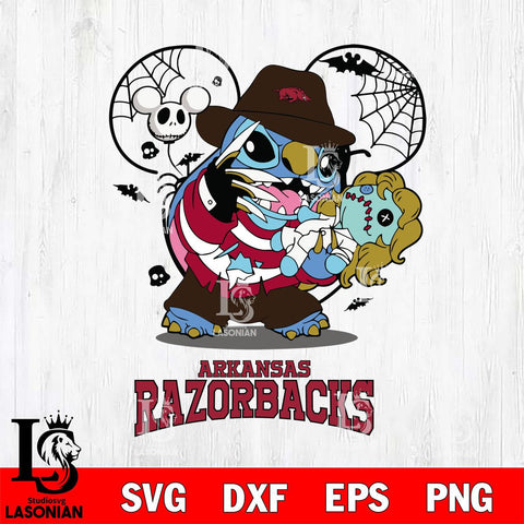 Arkansas Razorbacks Stitch Freddy Krueger Halloween Svg Eps Dxf Png File, Digital Download, Instant Download