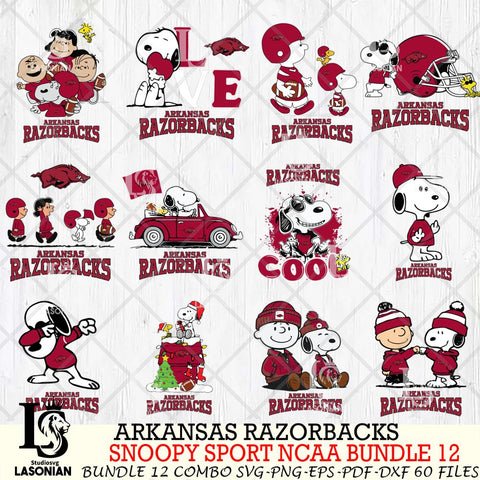 Arkansas Razorbacks  Snoopy NCAA Bundle 12 SVG Svg Eps Dxf Png File, Digital Download