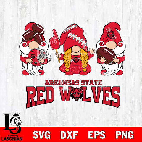 Arkansas State Red Wolves 3 Gnomes Football Svg Eps Dxf Png File, Digital Download, Instant Download