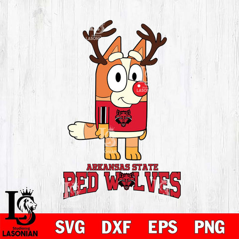 Arkansas State Red Wolves Bluey Chilli Christmas Deer Svg Eps Dxf Png File, Digital Download