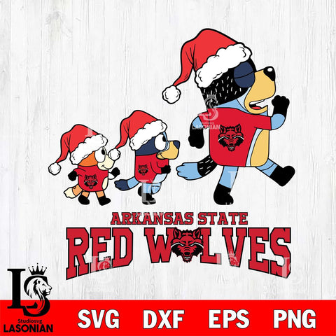 Arkansas State Red Wolves Bluey Family Christmas Svg Eps Dxf Png File, Digital Download