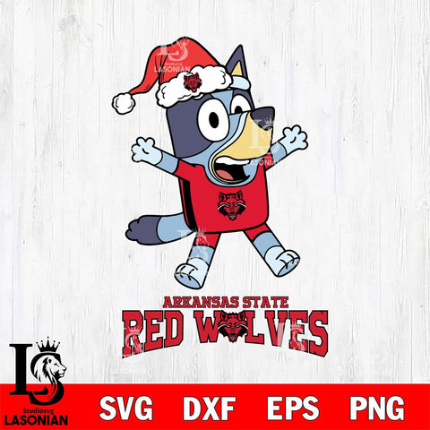 Arkansas State Red Wolves Bluey Happy Christmas Svg Eps Dxf Png File, Digital Download