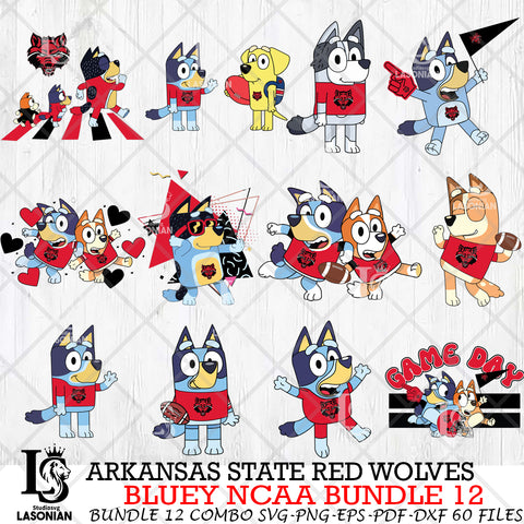 Arkansas State Red Wolves Bluey NCAA Bundle 12 Svg Eps Dxf Png File, Digital Download, Instant Download