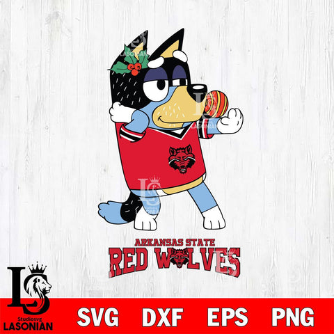 Arkansas State Red Wolves Christmas Bluey Bandit Heeler Cut Files,Bluey Cricut,Christmas Svg , Bluey svg , Digital Download, dxf eps png pdf file