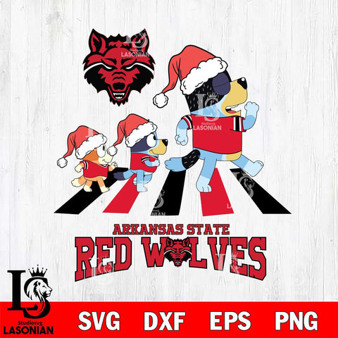 Arkansas State Red Wolves Christmas Family Bluey Walking Cut Files,Bluey Cricut,Christmas Svg , Bluey svg , Digital Download, dxf eps png pdf file