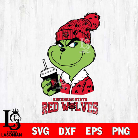 Arkansas State Red Wolves Grinch Cofffe Christmas Cut Files Cricut, Svg Dxf Eps Png file, Digital download , Silhouette