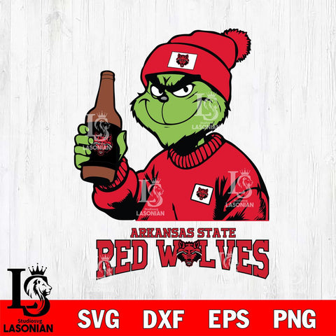 Arkansas State Red Wolves Grinch Drinking Beer Christmas Cut Files Cricut, Svg Dxf Eps Png file, Digital download , Silhouette