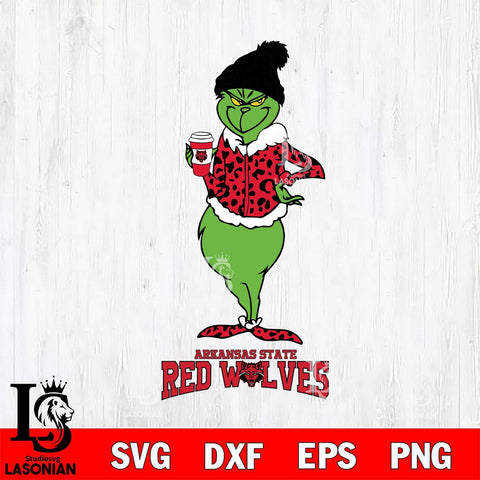 Arkansas State Red Wolves Grinch Leopard Coffee Svg Eps Dxf Png File, Digital Download, Instant Download