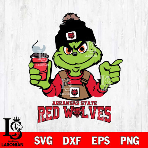 Arkansas State Red Wolves Grinch with coffee Svg Eps Dxf Png File, Digital Download, Instant Download