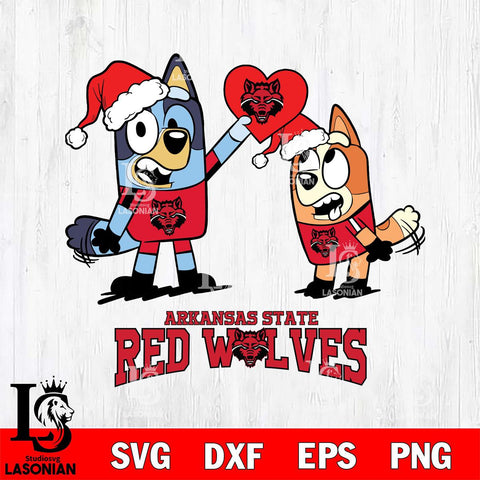 Arkansas State Red Wolves Love Bluey Christmas Svg Eps Dxf Png File, Digital Download