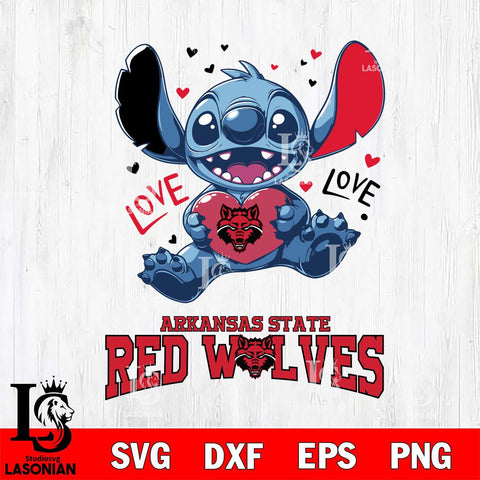 Arkansas State Red Wolves Love Stitch, Svg Eps Dxf Png File, Digital Download