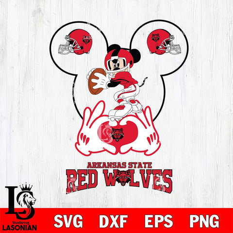 Arkansas State Red Wolves Mickey Heart Rugby Svg Eps Dxf Png File, Digital Download ,Instant Download, Cricut File