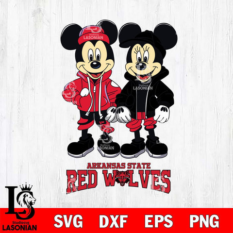 Arkansas State Red Wolves Mickey Minnie Mouse Football Svg Eps Dxf Png File, NCAA svg , File Cut , Digital Download , Instant Download, Cut Svg Files