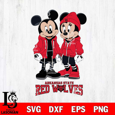 Arkansas State Red Wolves Mickey Minnie Mouse Rugby Svg Eps Dxf Png File, NCAA svg , File Cut , Digital Download , Instant Download, Cut Svg Files