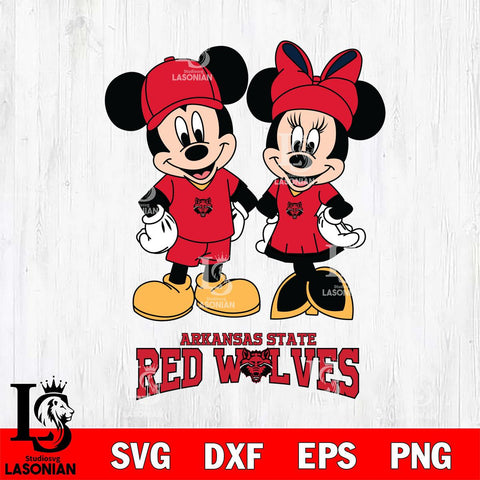 Arkansas State Red Wolves Mickey Minnie Rugby Svg Eps Dxf Png File, NCAA svg , File Cut , Digital Download , Instant Download, Cut Svg Files